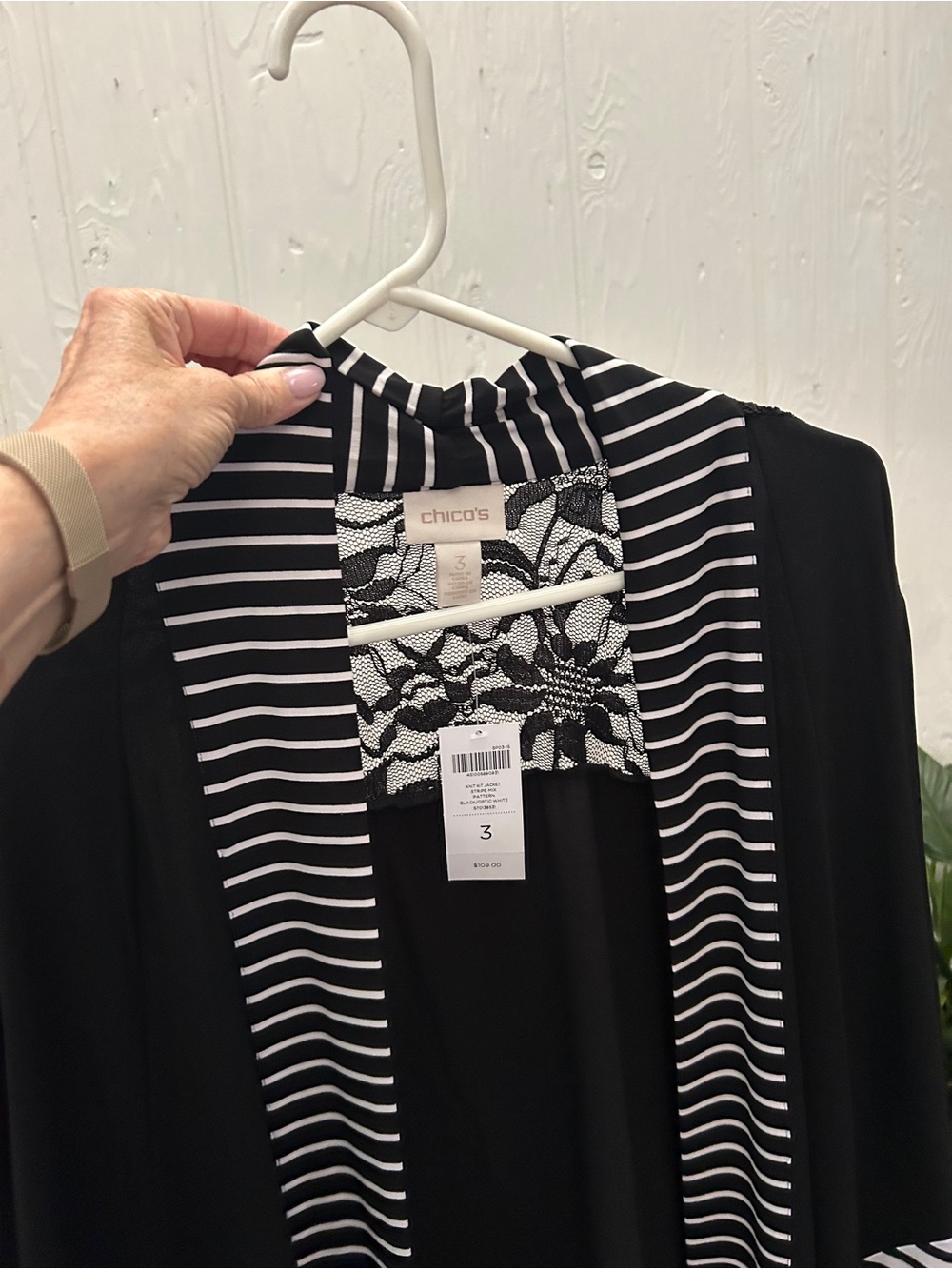 Chico's Black Cardigan with Black-and-White Striped Trim - Picture 6 of 6